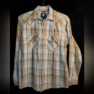 Resistol University Brown Teal Plaid Snap Long Sleeve Shirt Men's Size Medium